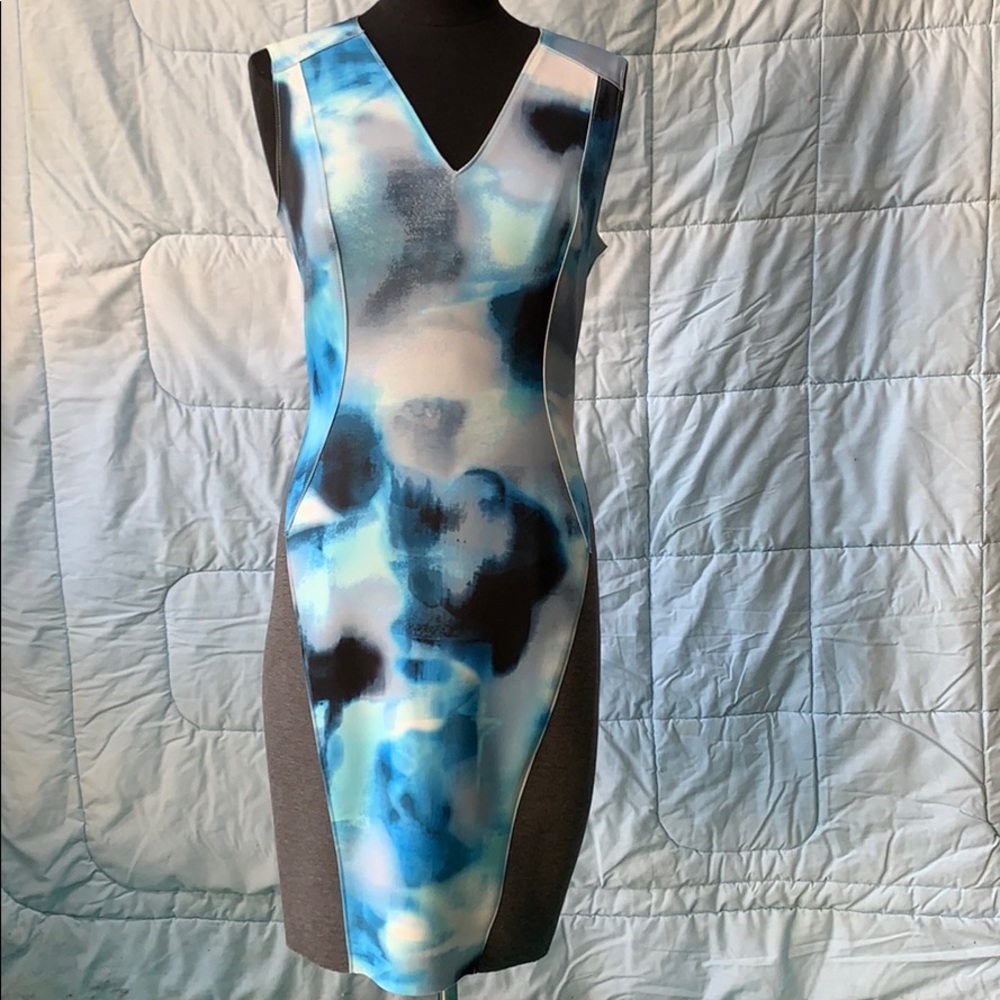 Tahari blue gray dress 4